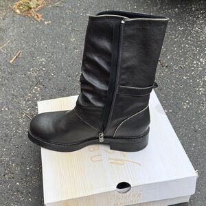 Blowfish Black Mid-Calf Lace-Up Zip Boot with Side Zipper